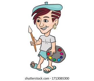 Cartoon artist in isolate on a white background. Labor day. Vector illustration.