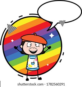 Cartoon Artist with rainbow background
