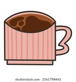 Cartoon Artistic Mug of Coffee with Brown Beverage in a Unique Design