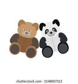 Cartoon Artwork of Brown Grizzly Bear and Panda Bear Sitting Together In Friendship With White Background Wallpaper