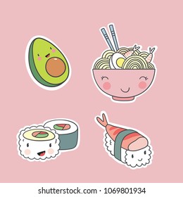 Cartoon Asiatic food in kawaii style