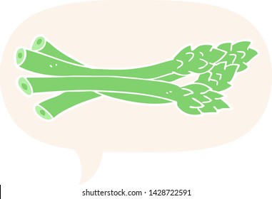 Cartoon-Spargel mit Sprachblase im Retro-Stil