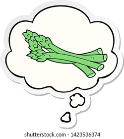 Cartoon-Spargel mit Denkblase als Druckaufkleber