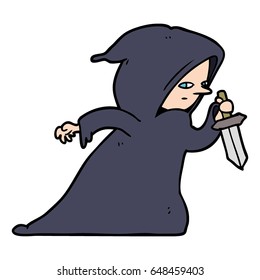 cartoon assassin in dark robe