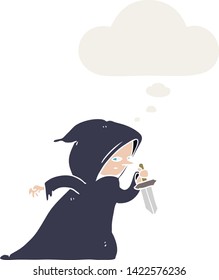 Cartoon-Assassin mit Gedankenblase im Retro-Stil