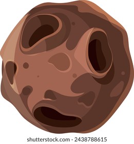 Cartoon asteroid with brown crater. Space rock icon