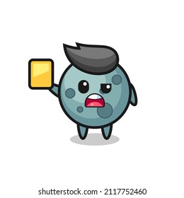 cartoon asteroid character as a football referee giving a yellow card , cute style design for t shirt, sticker, logo element