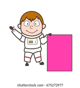Cartoon Astronaut with Ad Board Vector Illustration