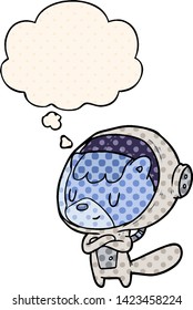 cartoon astronaut animal with thought bubble in comic book style