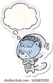 cartoon astronaut animal with thought bubble as a distressed worn sticker