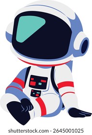 Cartoon astronaut character in white spacesuit sitting down casually with legs bent, relaxed pose suitable for creative cosmic, sci-fi, or children’s themes.