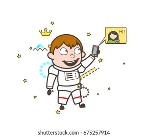Cartoon Astronaut Chatting on Mobile Vector Illustration