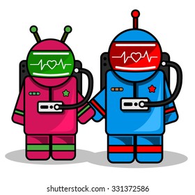 Cartoon Astronaut Couple