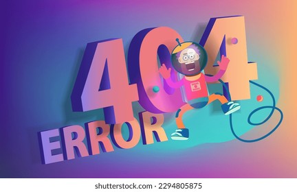 El astronauta de caricaturas se estrelló contra el enorme error de números 404. Bandera de vectores