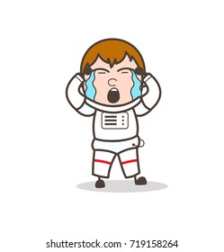 Cartoon Astronaut Crying Vector Illustration