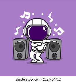 cartoon astronaut dancing with sonsystem. vector illustration for mascot logo or accessories