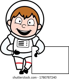 Cartoon Astronaut mit leerem Banner