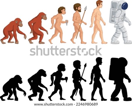 Cartoon astronaut evolution on white background