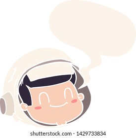 cartoon astronaut face with speech bubble in retro style