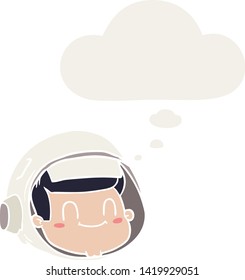 cartoon astronaut face with thought bubble in retro style