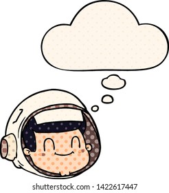 cartoon astronaut face with thought bubble in comic book style