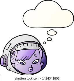 caricatura astronauta cara con burbuja de pensamiento en un estilo de gradiente suave