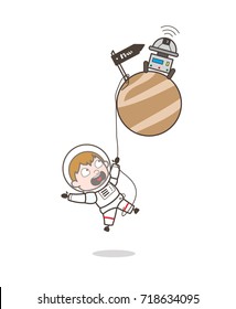 Cartoon Astronaut Fall-Down and Hanging on Mars Planet Vector Concept