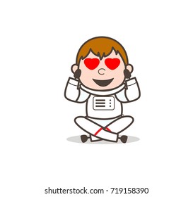 Cartoon Astronaut Falling in Love Vector Illustration