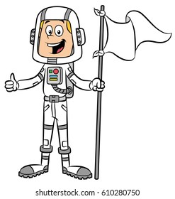 Cartoon Astronaut With Flag