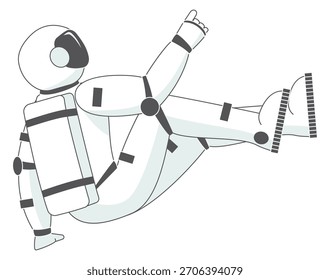 Ein Cartoon-Astronaut schwebt mit ausgestreckten Armen im All