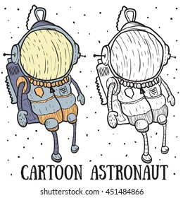 Cartoon astronaut floating. Vector illustration in doodle style.