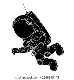 Cartoon astronaut flying in outer space. Isolate on a white background. Silhouette.