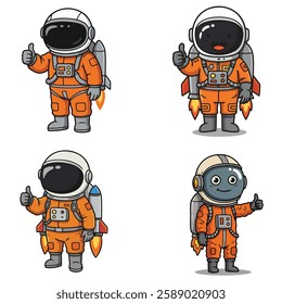 Cartoon Astronaut Flying in Space with Jetpack and Thumbs Up
