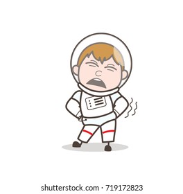 Cartoon Astronaut Getting Ache in Waist Vector Illustration