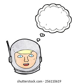 Cartoon-Astronautenkopf mit Denkblase