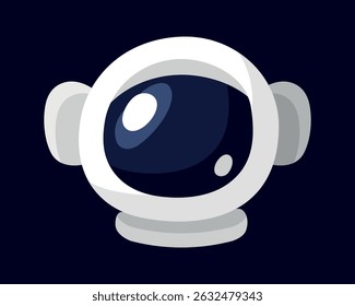 Cartoon Astronaut Helmet. Head in round white Spacesuit. Child character Spaceman. Space explorer, spaceship pilot, galactic traveler. Isolated avatar on dark background. Flat vector illustration