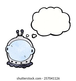 cartoon astronaut helmet with thought bubble