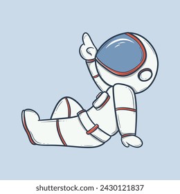 Cartoon of an astronaut with his hand pointing up