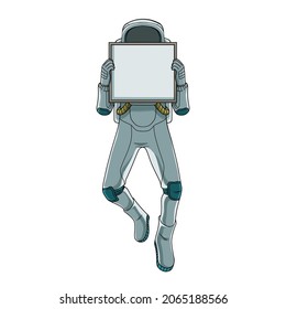 Cartoon astronaut holding a blank board