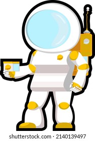 cartoon astronaut holding a box sticker