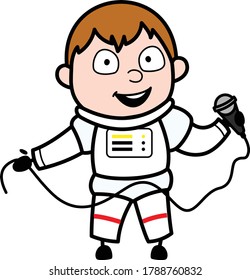Cartoon Astronaut holding Mic Vector Illustration