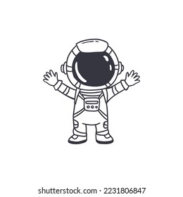 Cartoon astronaut isolated on white background.Doodle style drawing,outline.Vector icon