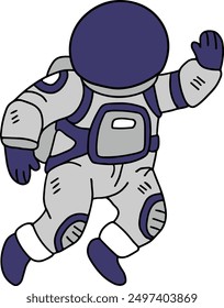A cartoon astronaut is jumping in the air with his arms outstretched. The astronaut is wearing a backpack and has a backpack on his back