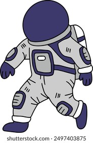 A cartoon astronaut is jumping in the air with his arms outstretched. The astronaut is wearing a backpack and has a backpack on his back