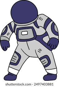 A cartoon astronaut is jumping in the air with his arms outstretched. The astronaut is wearing a backpack and has a backpack on his back