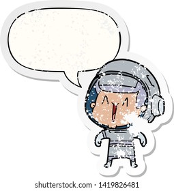 un hombre astronauta de dibujos animados con burbuja de habla angustiado viejo pegatina
