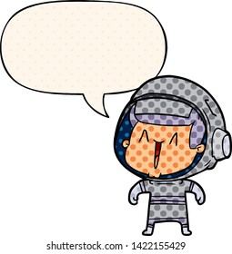 cartoon astronaut man with speech bubble in comic book style