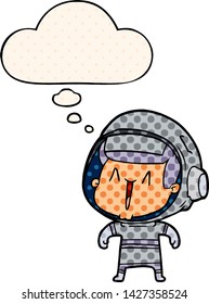 cartoon astronaut man with thought bubble in comic book style