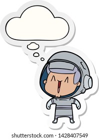 cartoon astronaut man with thought bubble as a printed sticker