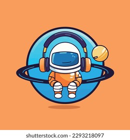 Cartoon astronaut manipulates explores science technology future illustration icon planetary space